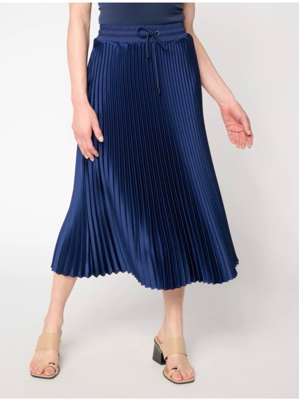 RM Studio x Rebecca Minkoff Petite Pleated Matte Satin Midi Skirt Blue Size XS